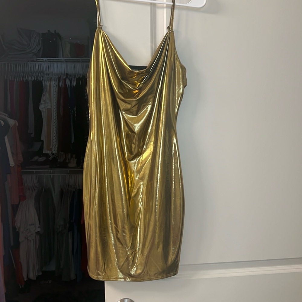 Metallic gold mini dress